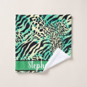 Tiger et zèbre imprimé vert et poster de animal br (Gant de toilette)