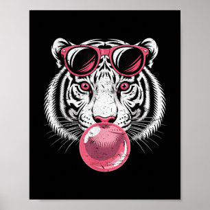 Tiger Face Pink Sungles Oerwoud Vibes Dierenvriend Poster