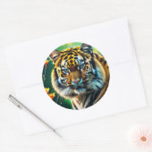 Tiger Face Ronde Sticker (Envelop)