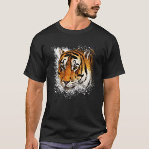  Tiger Face Stylish Paint Retro Gra T-shirt