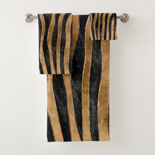 Tiger Faux Fur Textuur zwart-wit en goud Bad Handdoek (Insitu)