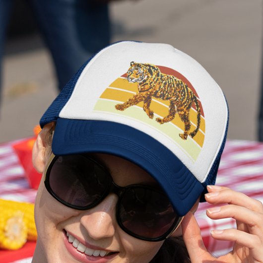Tiger Faux Sequin look Retro Sunset Trucker Pet
