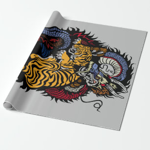 TIGER FIGHTING DRAGON Wrapping Paper Cadeaupapier