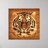 Tiger Fine Art over Burlap Rustic Jute Canvas Afdruk (Voorkant)