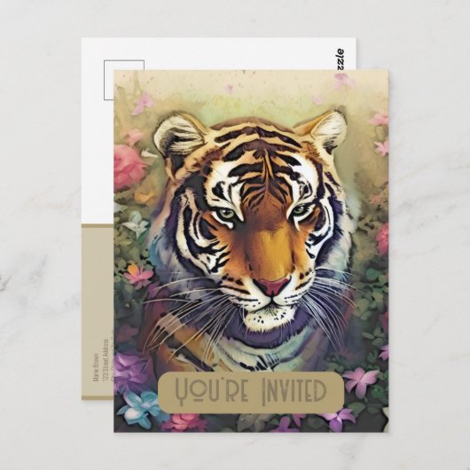 Tiger Flower Invitation QR Code Briefkaart (Voorkant / Achterkant)