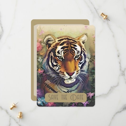 Tiger Flower Save the Date Invitation QR-code (Voorkant / Achterkant in situ)