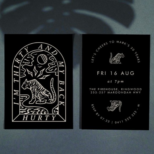 Tiger Funny Back Hurty 30th Birthday Invitation