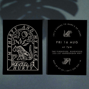 Tiger Funny Back Hurty 30th Birthday Invitation Kaart