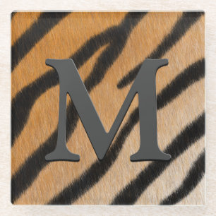 Tiger Fur Realistic Animal Print Monogramed Glazen Onderzetter