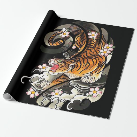 Tiger Gift | Hoger Tattoo Cool Brave Cadeaupapier (Uitgerold)
