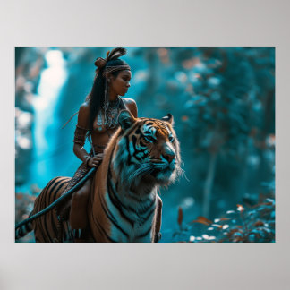 Tiger Goddess - Een vrouw in natuur die op een tij Poster
