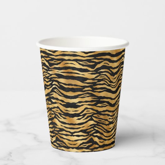 Tiger Gold Black Animal Print Papieren Bekers (Achterkant)