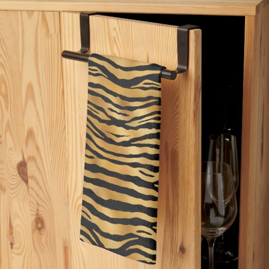 Tiger Gold Black Animal Print Theedoek (Derde Gevouwen)