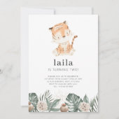 Tiger Greenery Floral Birthday Invitation Kaart (Voorkant)