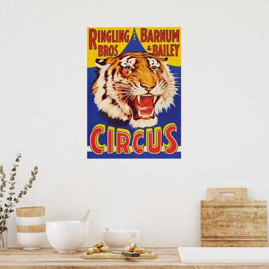 TIGER Growl Circus Ringling Bros Circus Animal Vin Poster (Keuken)