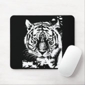 Tiger Head Black en White Pop Art Sjabloon Muismat (Met muis)