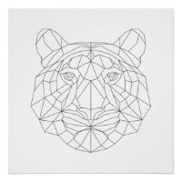 Tiger Head Geometric Black White Modern Art Print