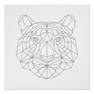 Tiger Head Geometric Black White Modern Art Print Perfect Poster