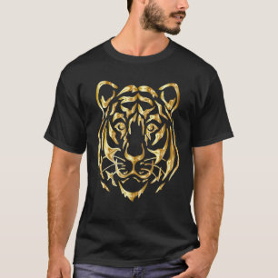 Tiger Head Graphic Drawing Gold T-shirt