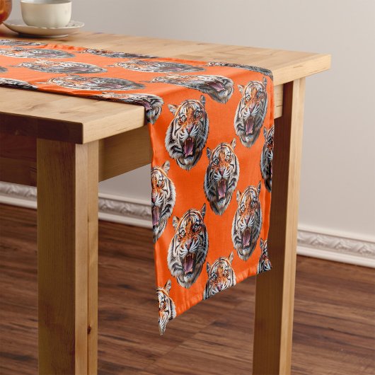 Tiger Head Pattern Design Orange Korte Tafelloper