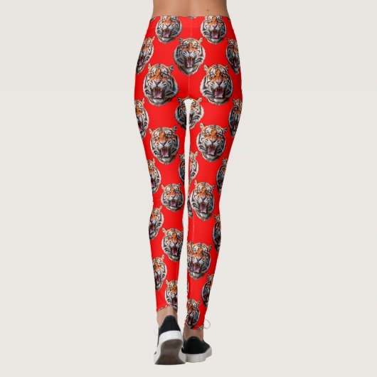 Tiger Head Pattern Design Red Leggings (Achterkant)