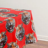 Tiger Head Pattern Design Red Tafelkleed