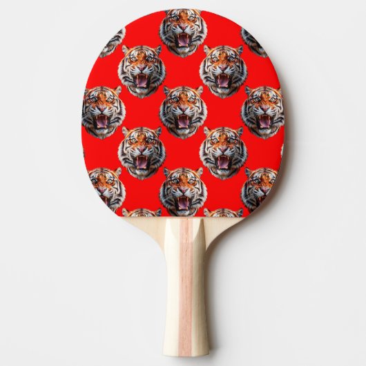 Tiger Head Pattern Design Red Tafeltennisbatje (Voorkant)