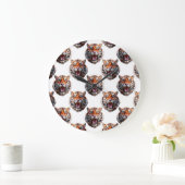 Tiger Head Pattern Design - White Grote Klok (Huis)