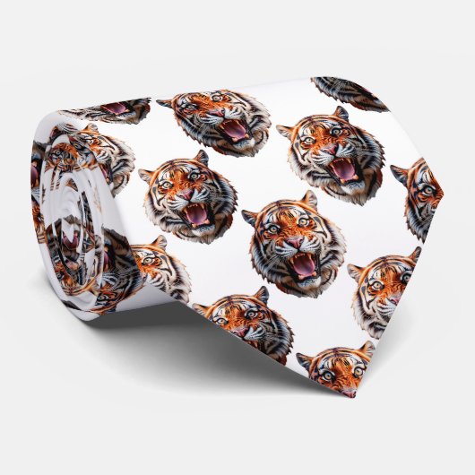 Tiger Head Pattern Design - White   Stropdas (Opgerold)