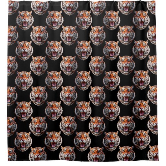 Tiger Head Pattern Design - Zwart Douchegordijn (Voorkant)