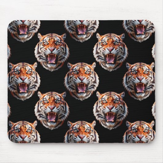Tiger Head Pattern Design - Zwart Muismat (Voorkant)