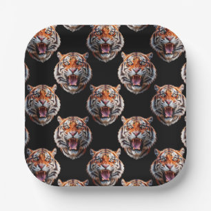 Tiger Head Pattern Design - Zwart Papieren Bordje