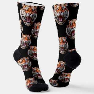 Tiger Head Pattern Design - Zwart Sokken