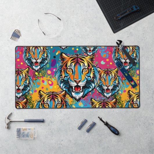 Tiger Head Rainbow colors paint stains Bureaumat (Werkstation)