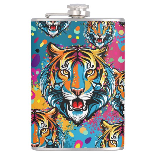 Tiger Head Rainbow colors paint stains Heupfles (Voorkant)