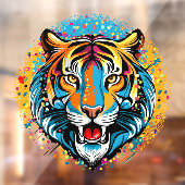 Tiger Head Rainbow colors paint stains Raamsticker (Vel 2)