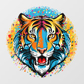 Tiger Head Rainbow colors paint stains Raamsticker (Vel)