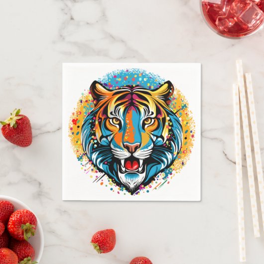 Tiger Head Rainbow colors paint stains Servet (Insitu)