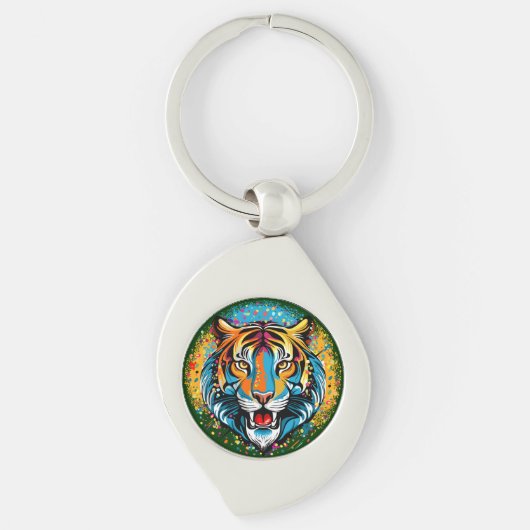 Tiger Head Rainbow colors paint stains Sleutelhanger (Voorkant)
