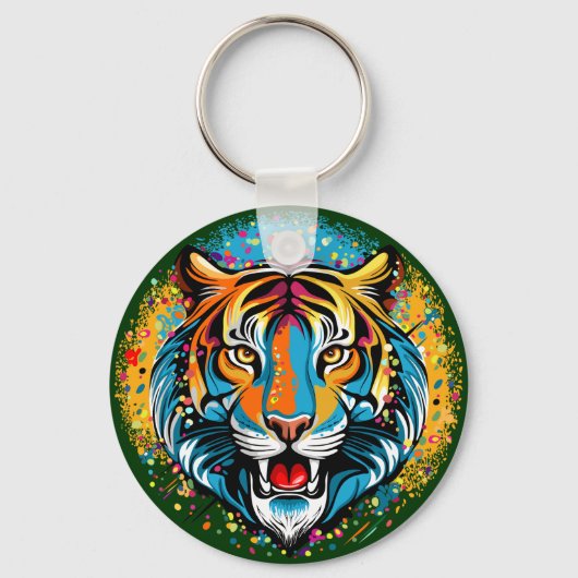 Tiger Head Rainbow colors paint stains Sleutelhanger (Voorkant)