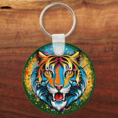 Tiger Head Rainbow colors paint stains Sleutelhanger (Voorkant)