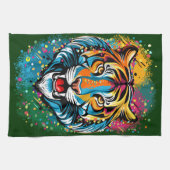 Tiger Head Rainbow colors paint stains Theedoek (Horizontaal)
