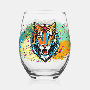 Tiger Head Rainbow kleuren verf vlekken Wijnglas Zonder Voet