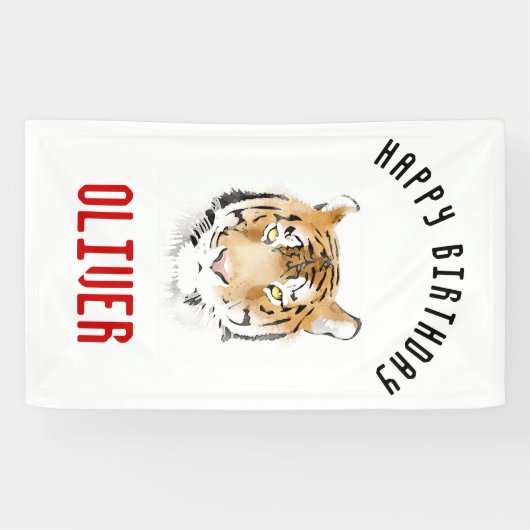 Tiger Head Waterverf Happy Birthday Backdrop Spandoek (Horizontaal)