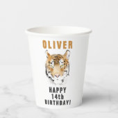 Tiger Head Waterverf Naam Verjaardagsfeest Papieren Bekers (Voorkant)