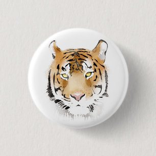 Tiger Head Waterverf Tekening Ronde Button 3,2 Cm