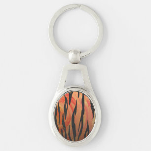 Tiger Hot oranje en zwart afdrukken Sleutelhanger