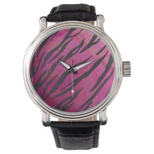 Tiger Hot Pink en zwarte afdrukken Horloge