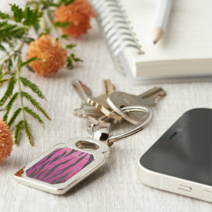 Tiger Hot Pink en zwarte afdrukken Sleutelhanger