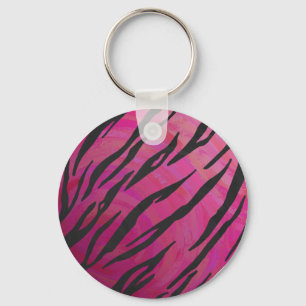 Tiger Hot Pink en zwarte afdrukken Sleutelhanger